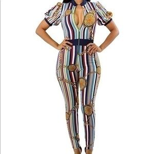 Striped Print Bodycon Jumpsuit